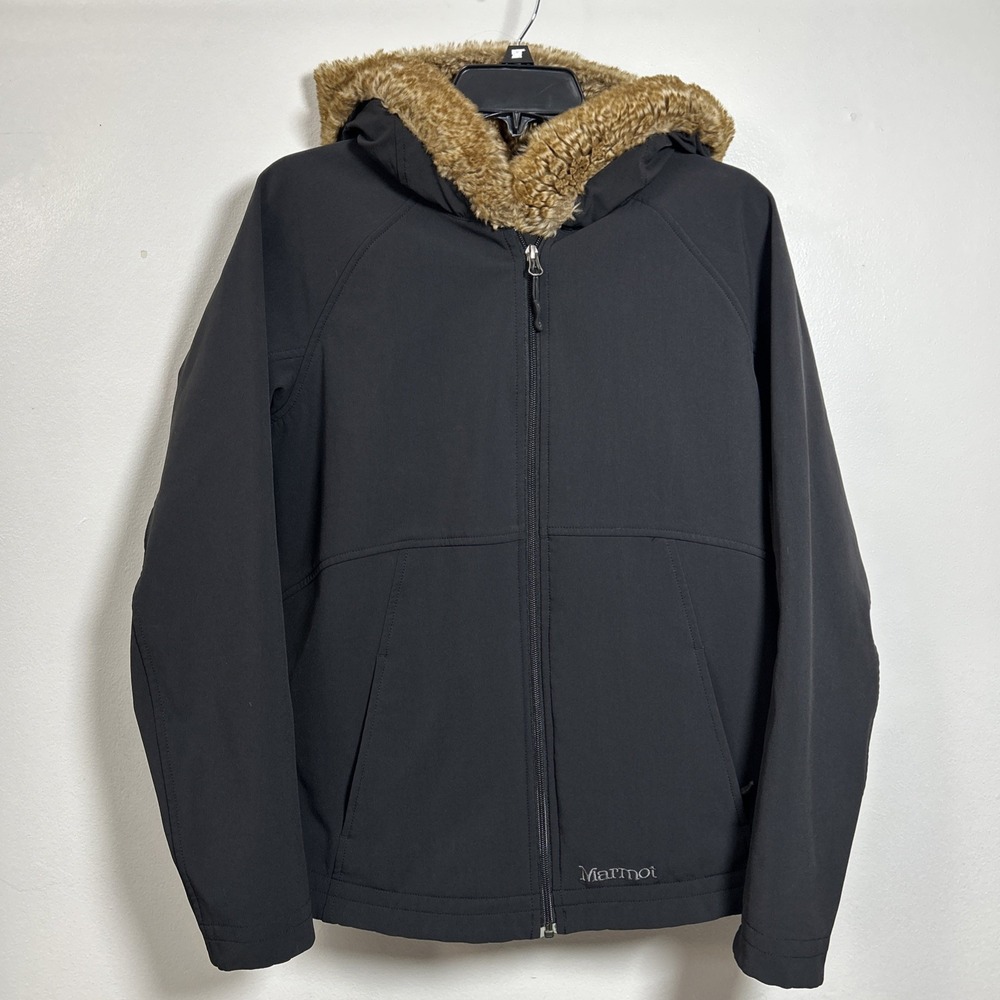 Marmot Women L Jacket Black Faux Fur Lined Hooded 3896 - Picture 2 of 10
